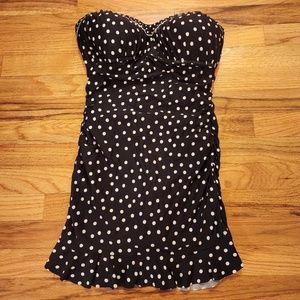 2 Bamboo One Piece Strapless Black Polka Dot Ruffled Bottom Swimsuit 12D